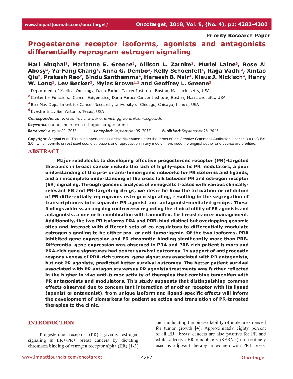 Progesterone Receptor Isoforms, Agonists and Antagonists Differentially Reprogram Estrogen Signaling