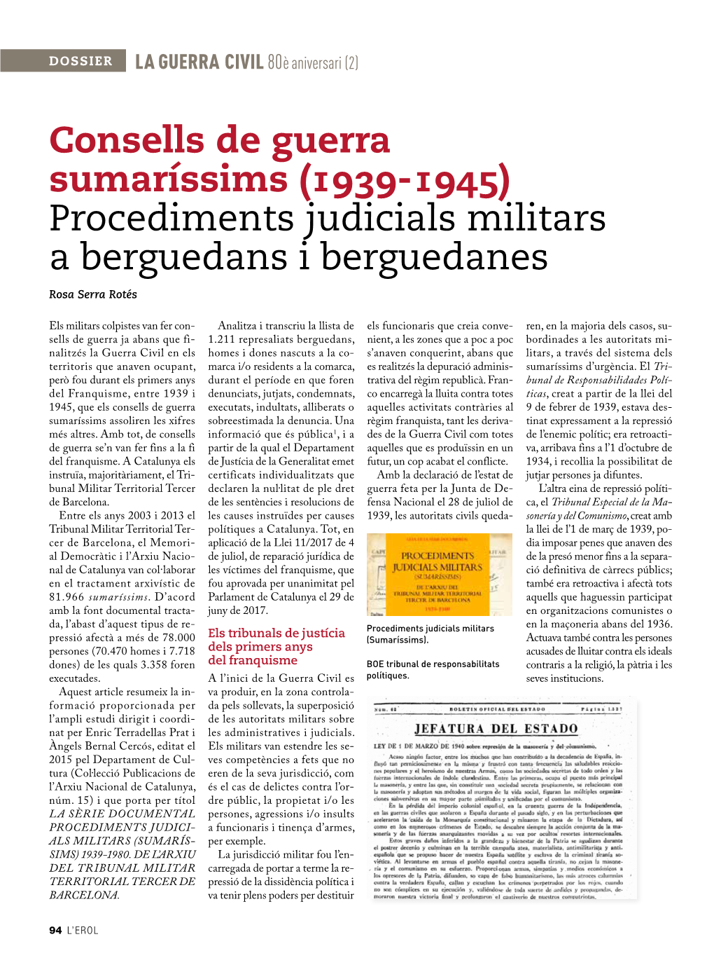 Procediments Judicials Militars a Berguedans I Berguedanes Rosa Serra Rotés