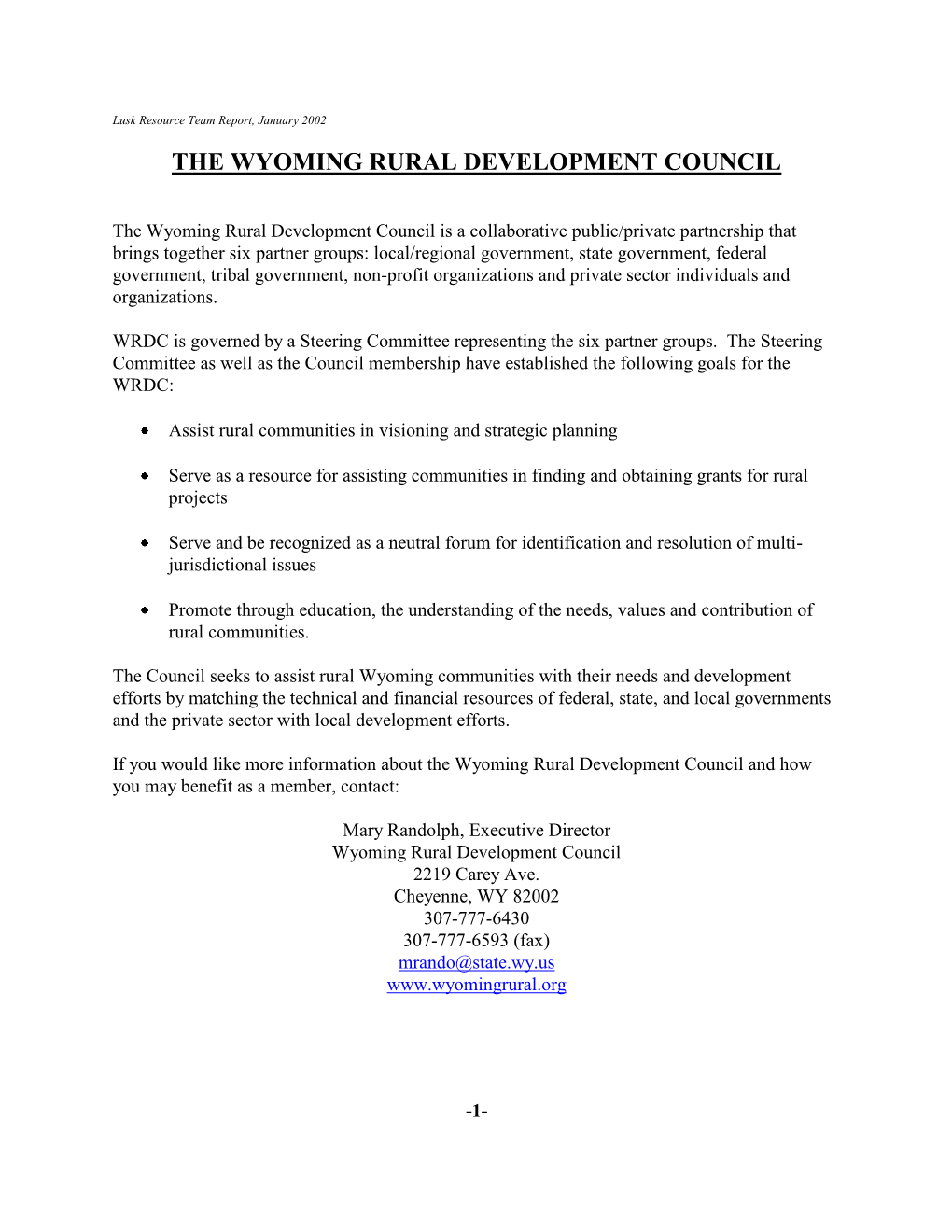 The Wyoming Rural Development Council