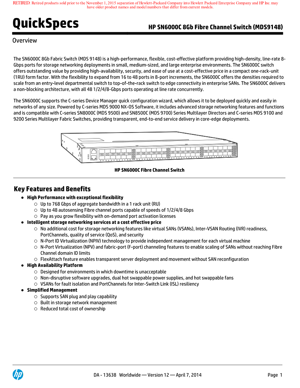 HP SN6000C 8Gb Fibre Channel Switch (MDS9148)