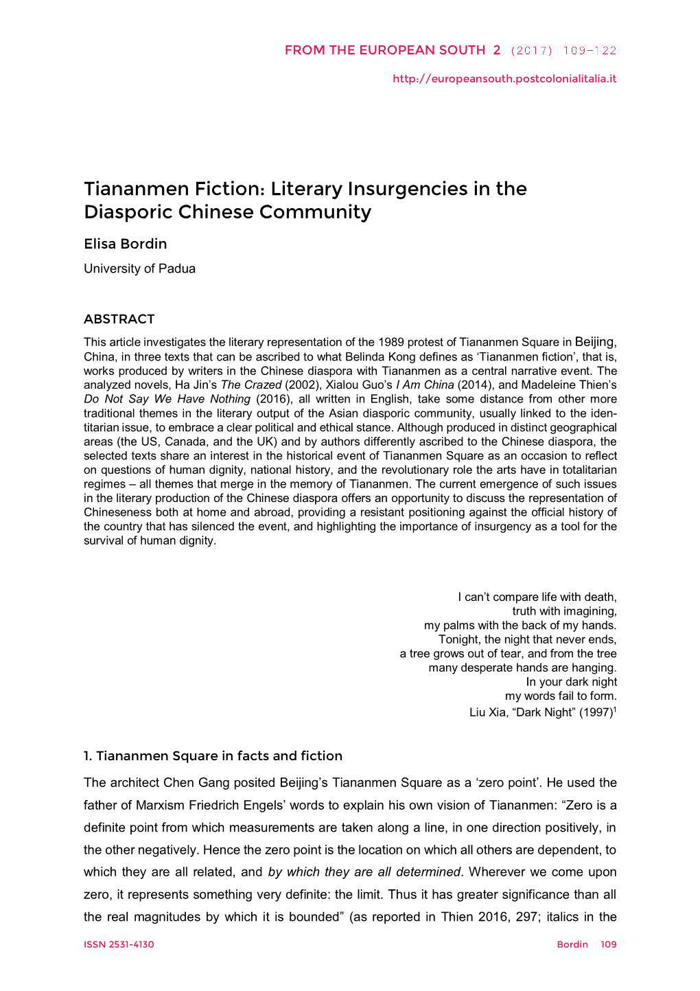 Tiananmen Fiction: Literary Insurgencies in the Diasporic Chinese Community
