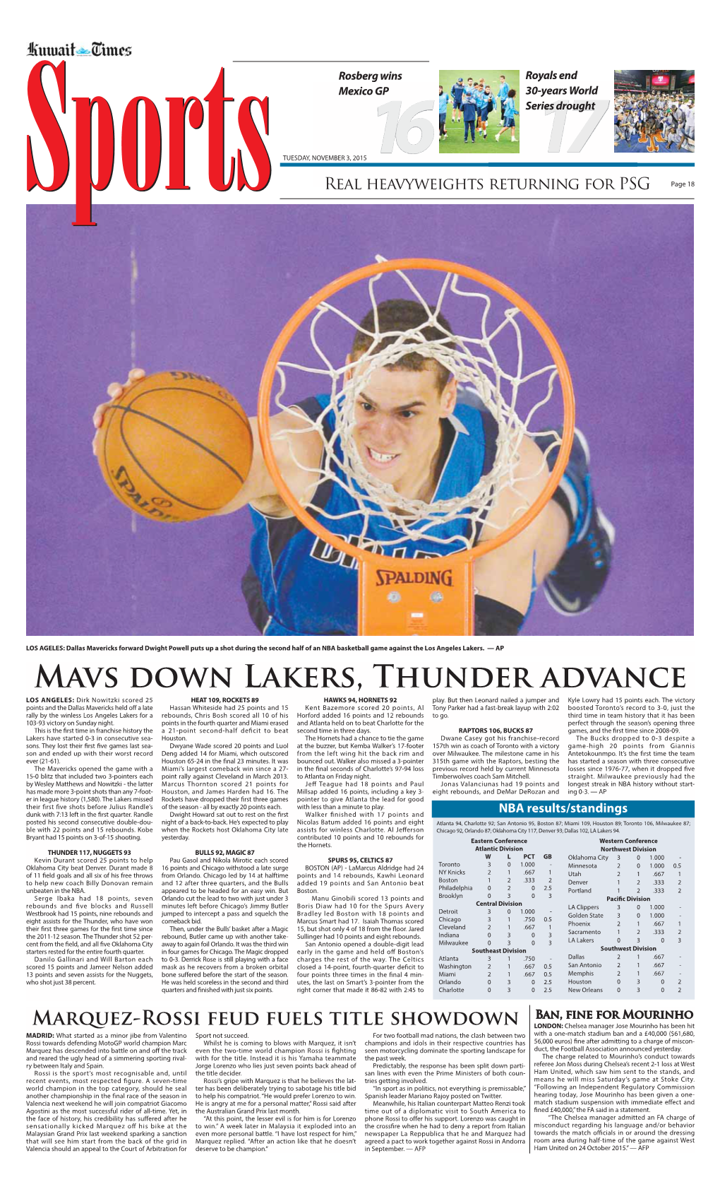 Mavs Down Lakers, Thunder Advance