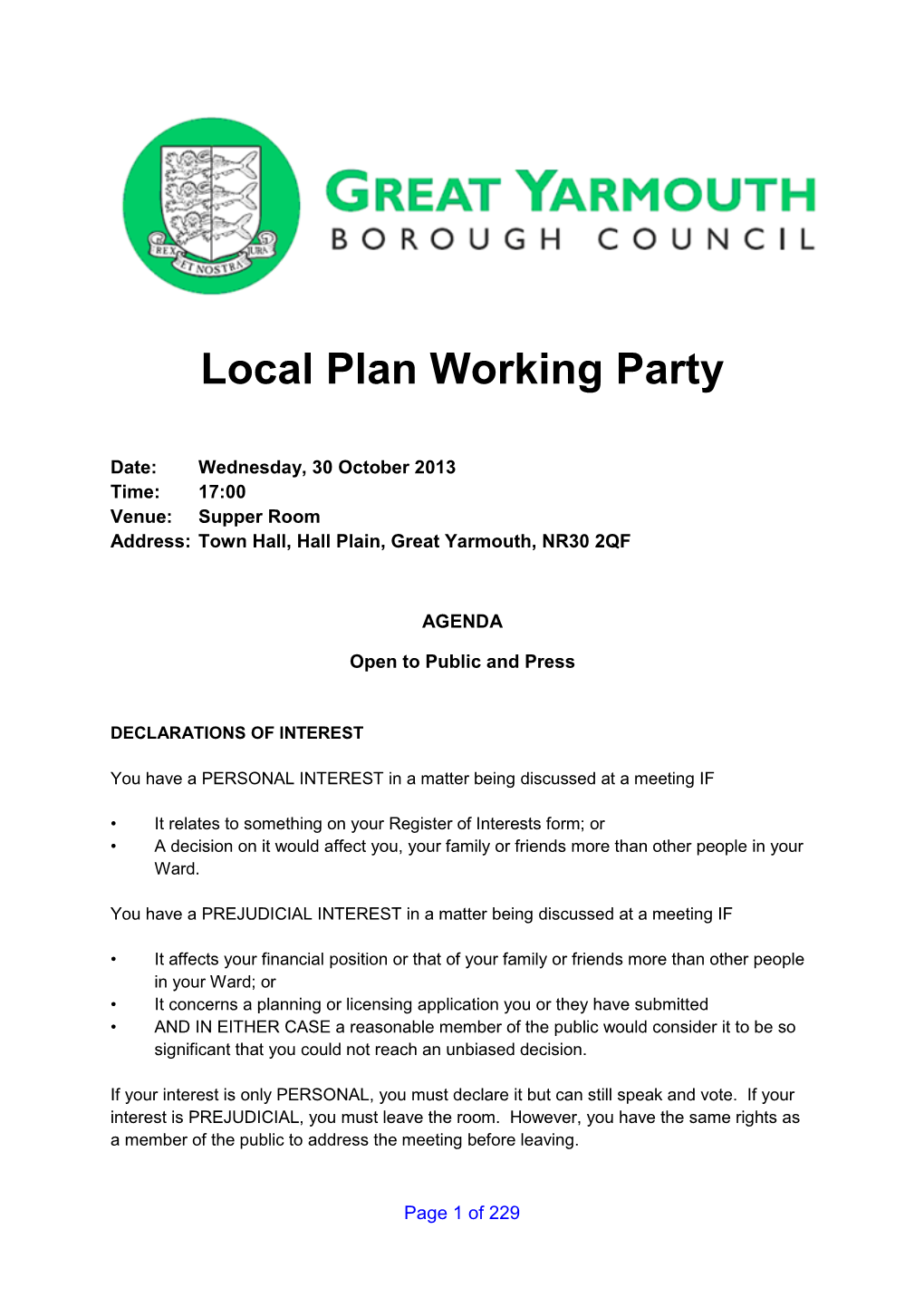 Local Plan Working Party