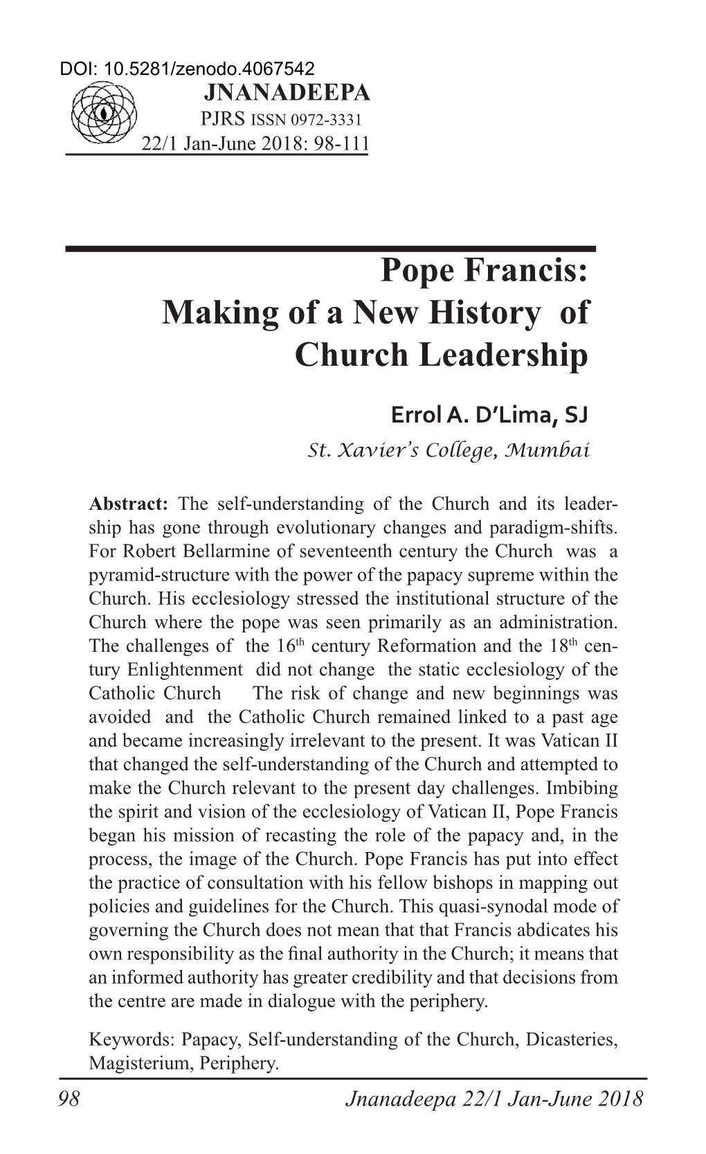 Pope Francis: Making of a New History of Church Leadership