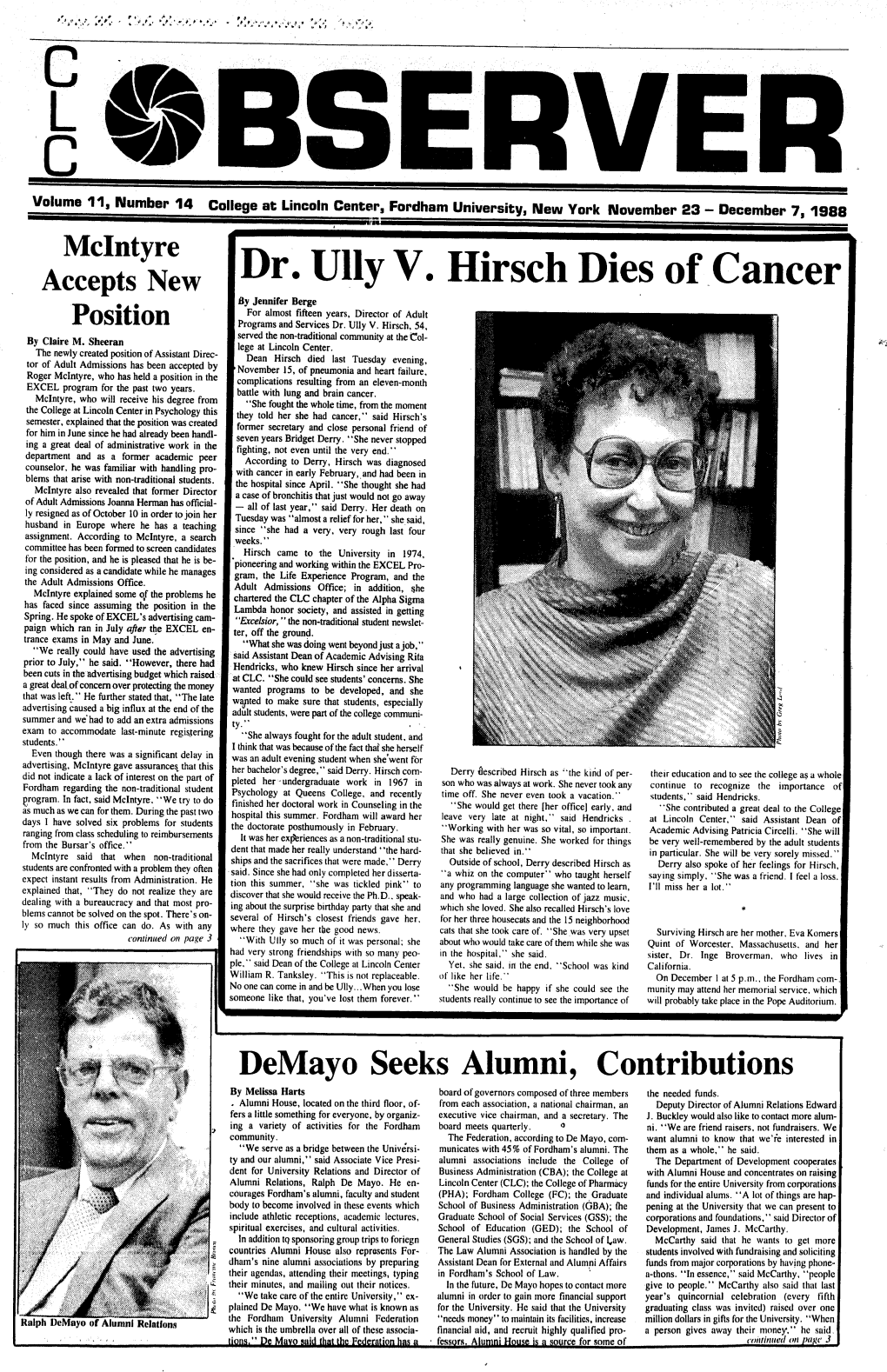 Dr. Uuy V. Hirsch Dies of Cancer | by Jennifer Berge for Almost Fifteen Years, Director of Adult Position Programs and Services Dr