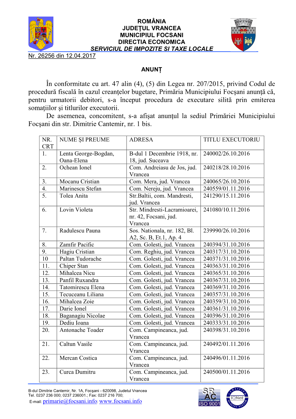 (5) Din Legea Nr. 207/2015, Privind Codul De Procedură Fiscală În Cazul