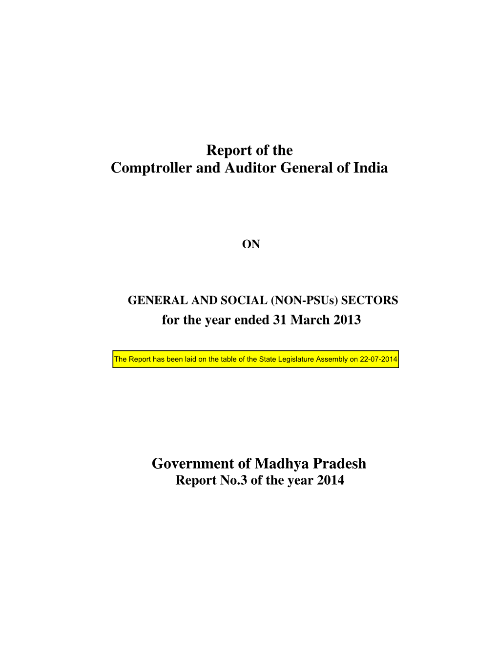 Report of the Comptroller and Auditor General of India Government Of