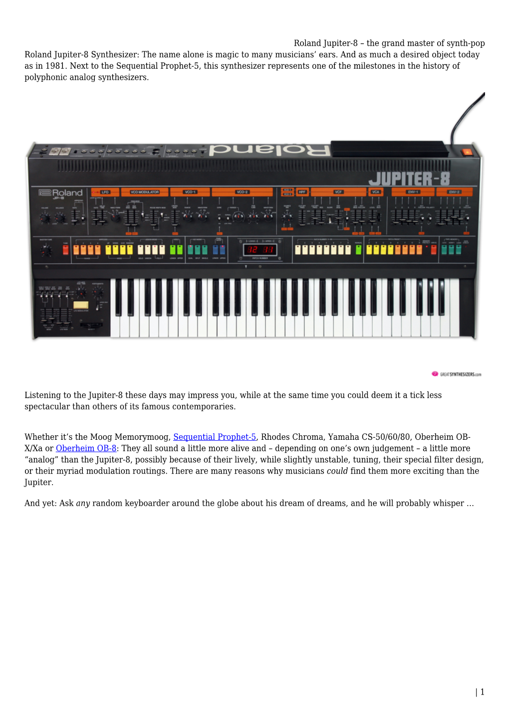 Roland Jupiter-8 &#8211; the Grand Master of Synth-Pop