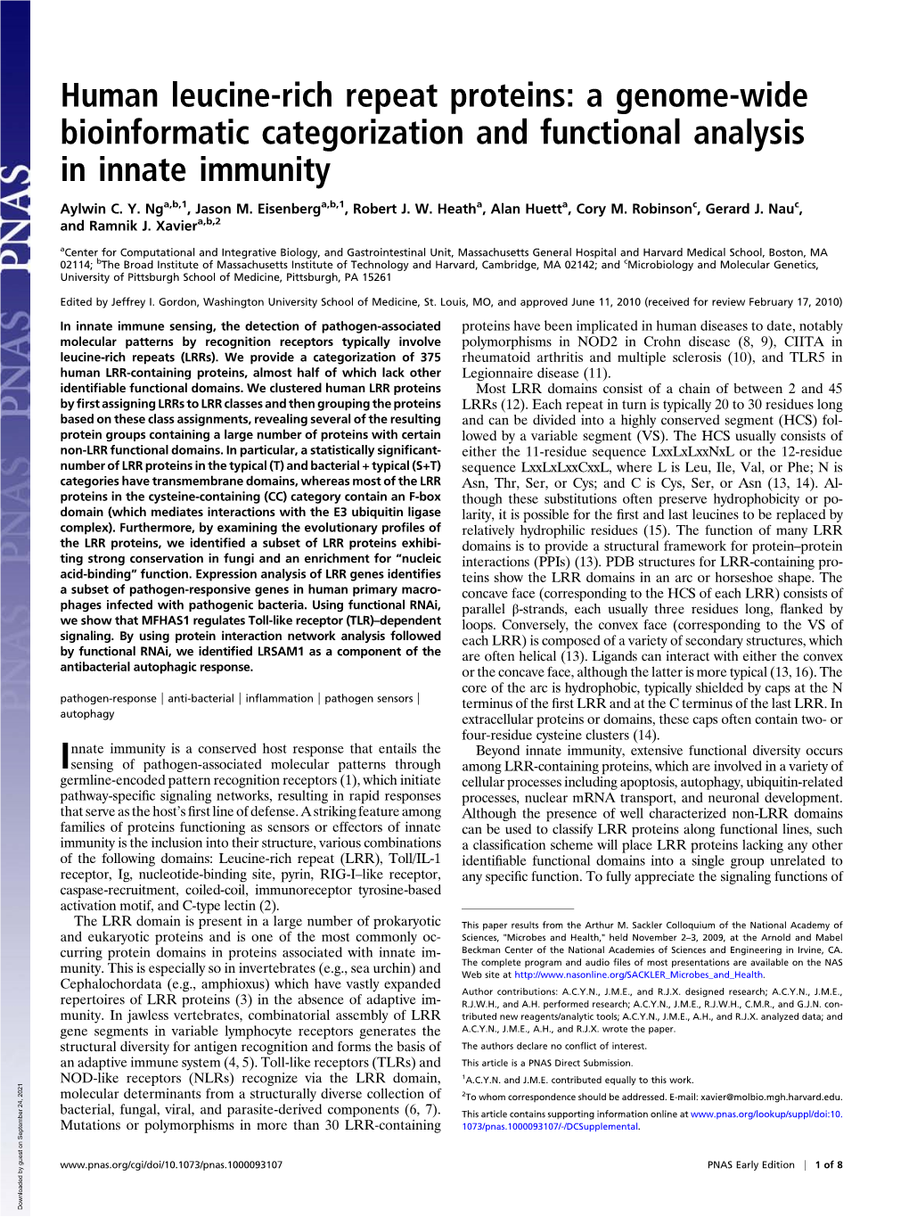 Human Leucine-Rich Repeat Proteins: a Genome-Wide Bioinformatic Categorization and Functional Analysis in Innate Immunity