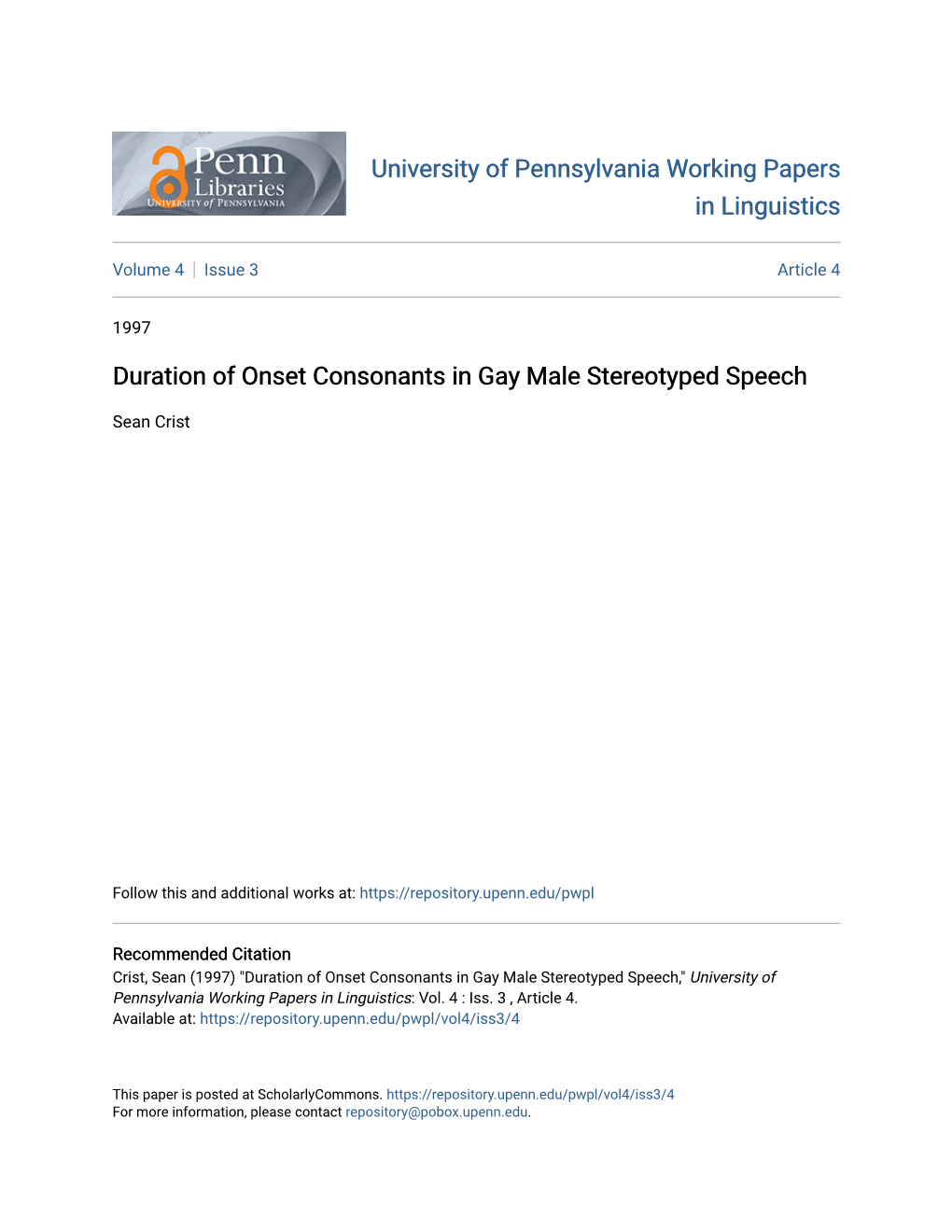 Duration of Onset Consonants in Gay Male Stereotyped Speech