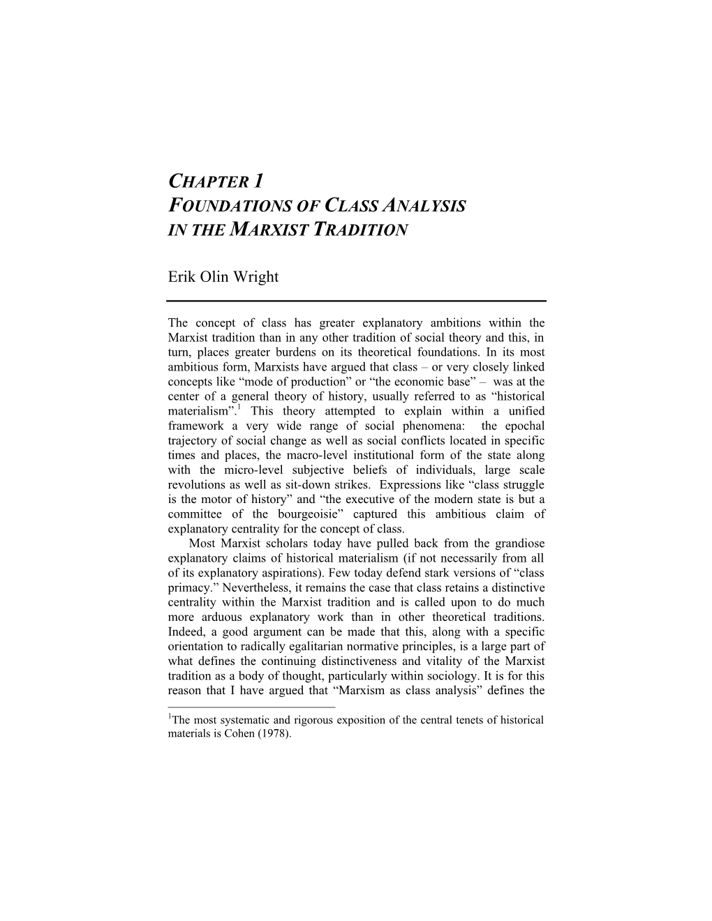 Foundations of Class Analysis in the Marxist Tradition