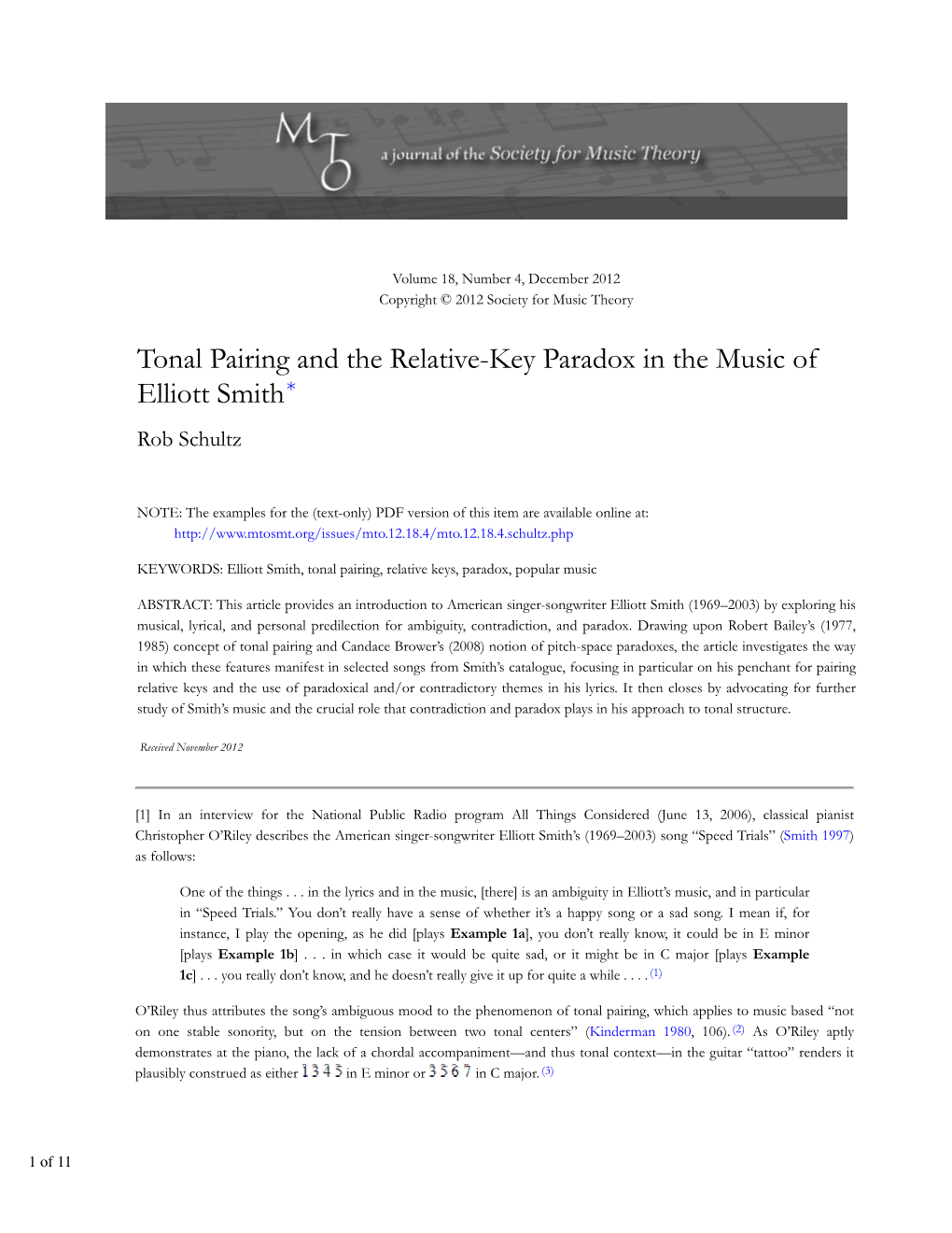 MTO 18.4: Schultz, Tonal Pairing and the Relative-Key Paradox