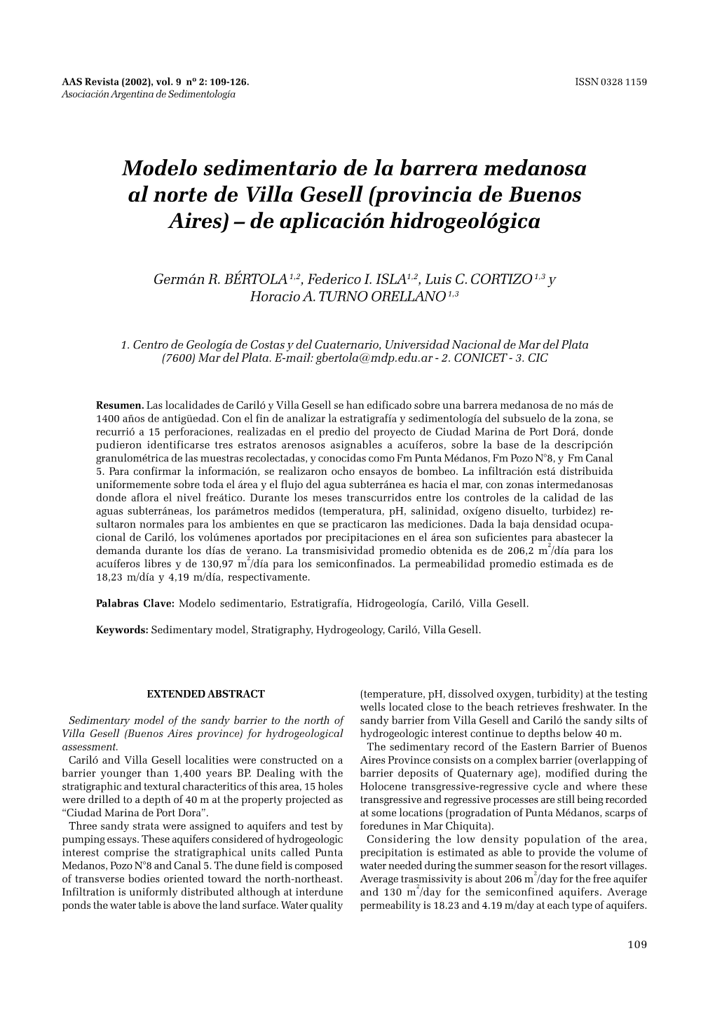 Modelo Sedimentario De La Barrera Medanosa Al Norte De Villa Gesell (Provincia De Buenos Aires) – De Aplicación Hidrogeológica