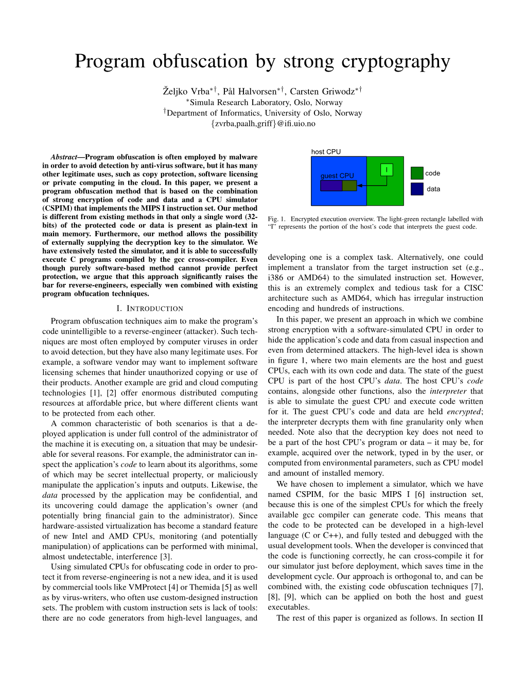 Program Obfuscation by Strong Cryptography