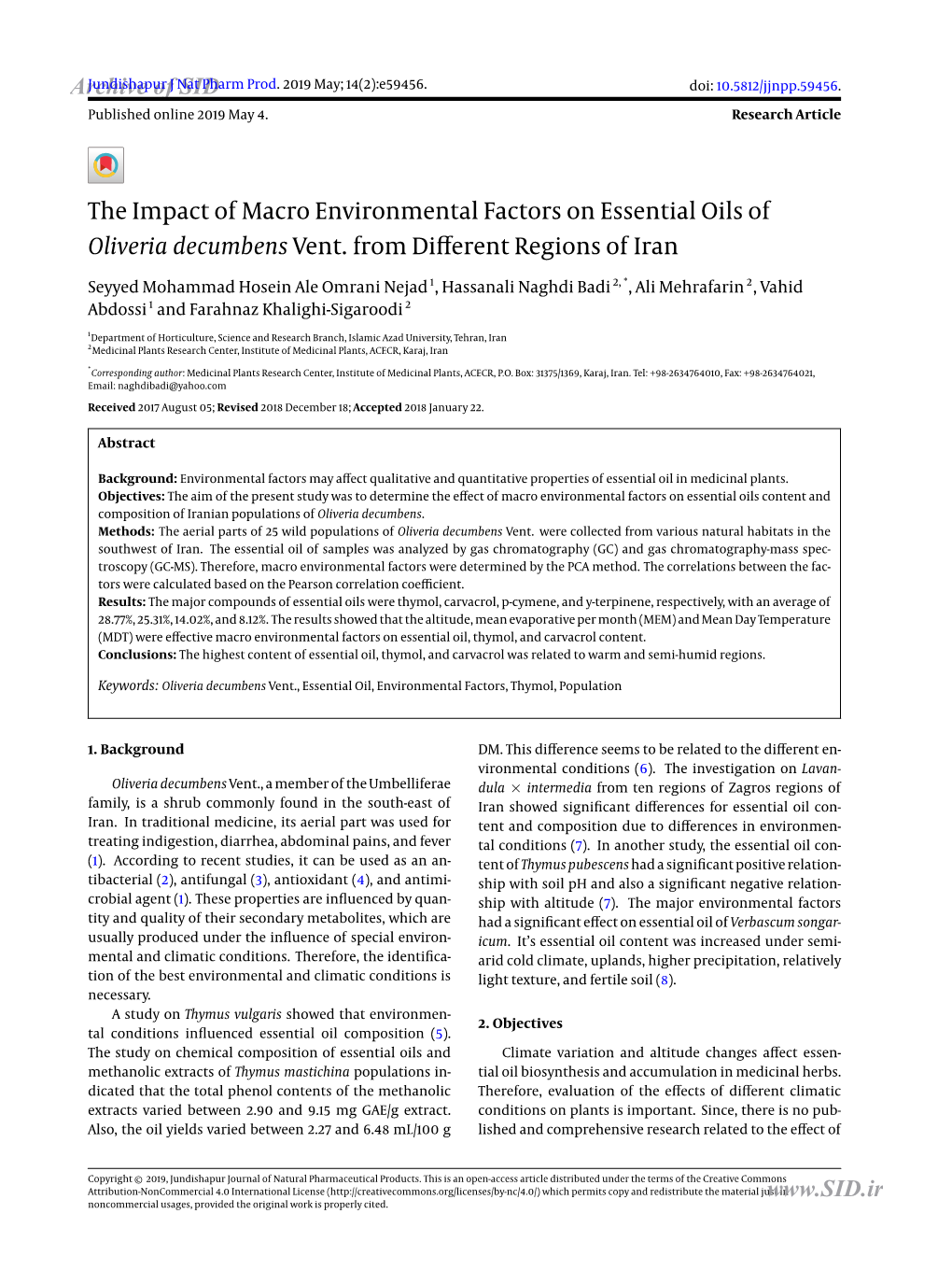 The Impact of Macro Environmental Factors on Essential Oils of Oliveria Decumbens Vent