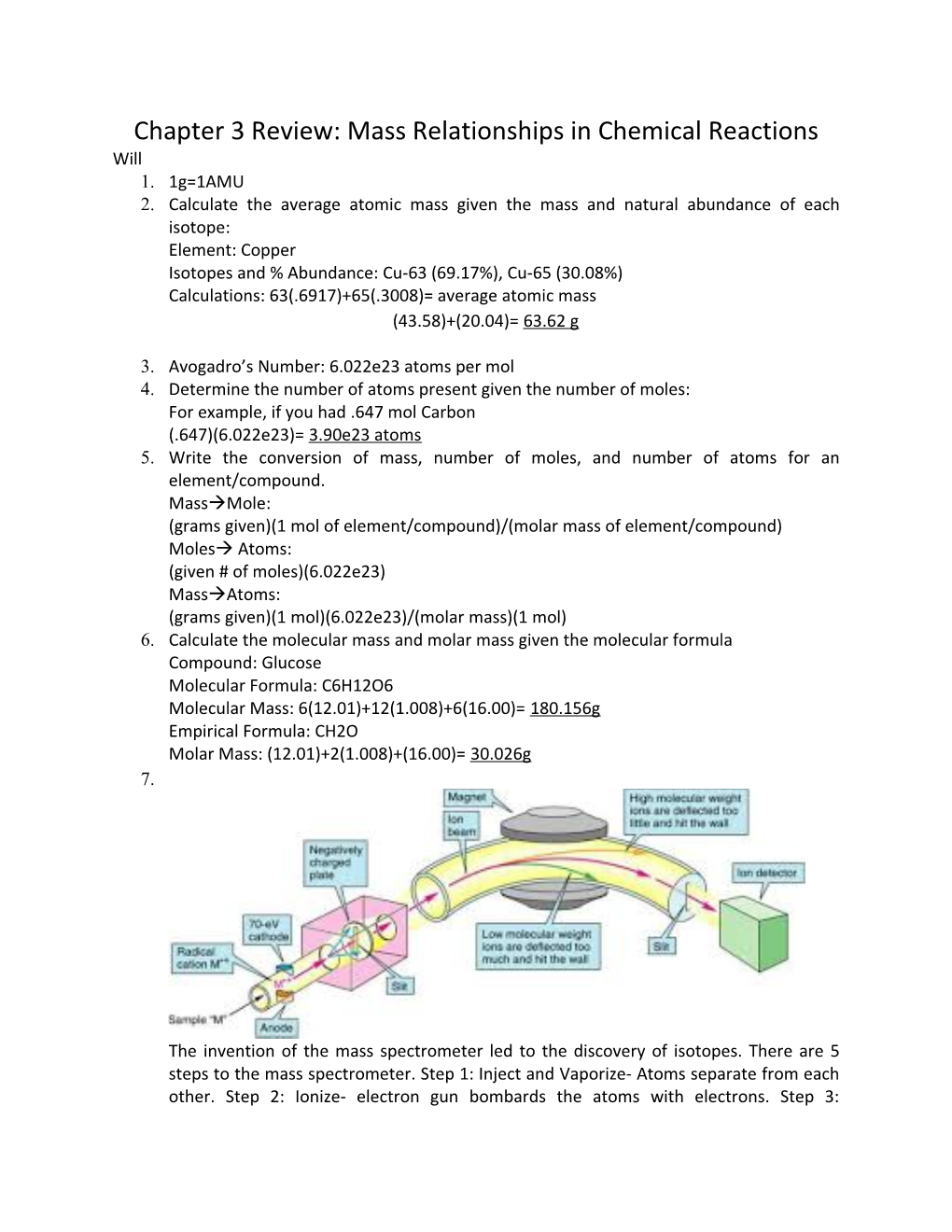 Chapter 3 Review: Mass Relationships in Chemical Reactions