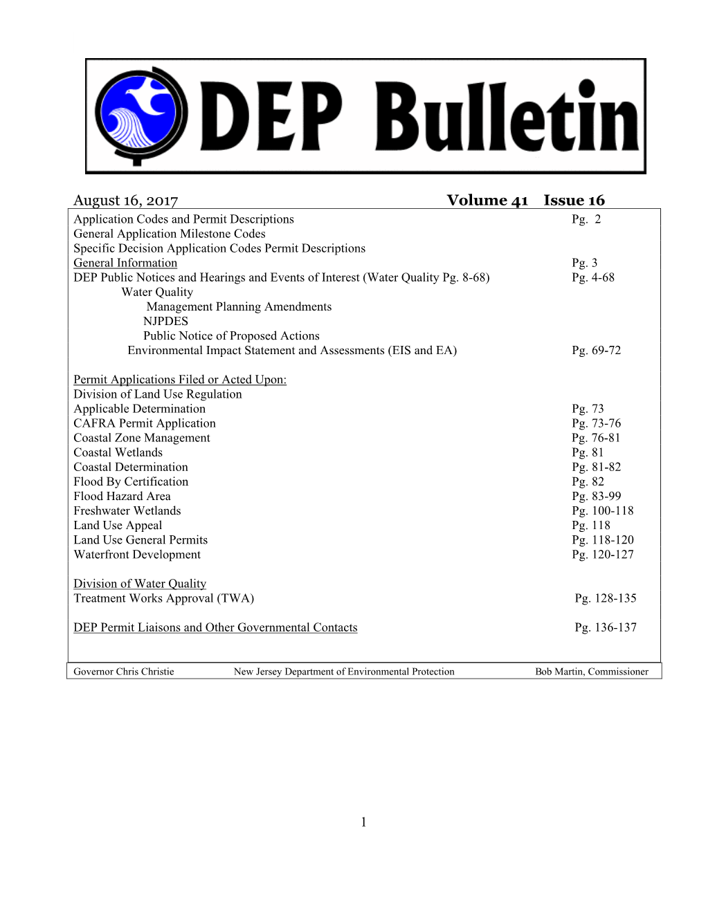 NJDEP-DEP Bulletin, 8/16/2017 Issue