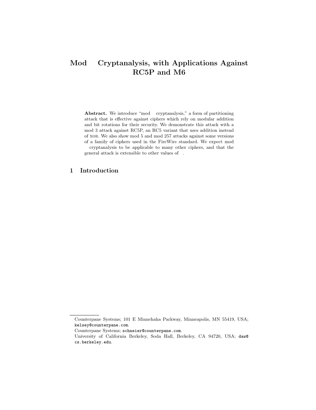 Mod N Cryptanalysis, with Applications Against RC5P and M6