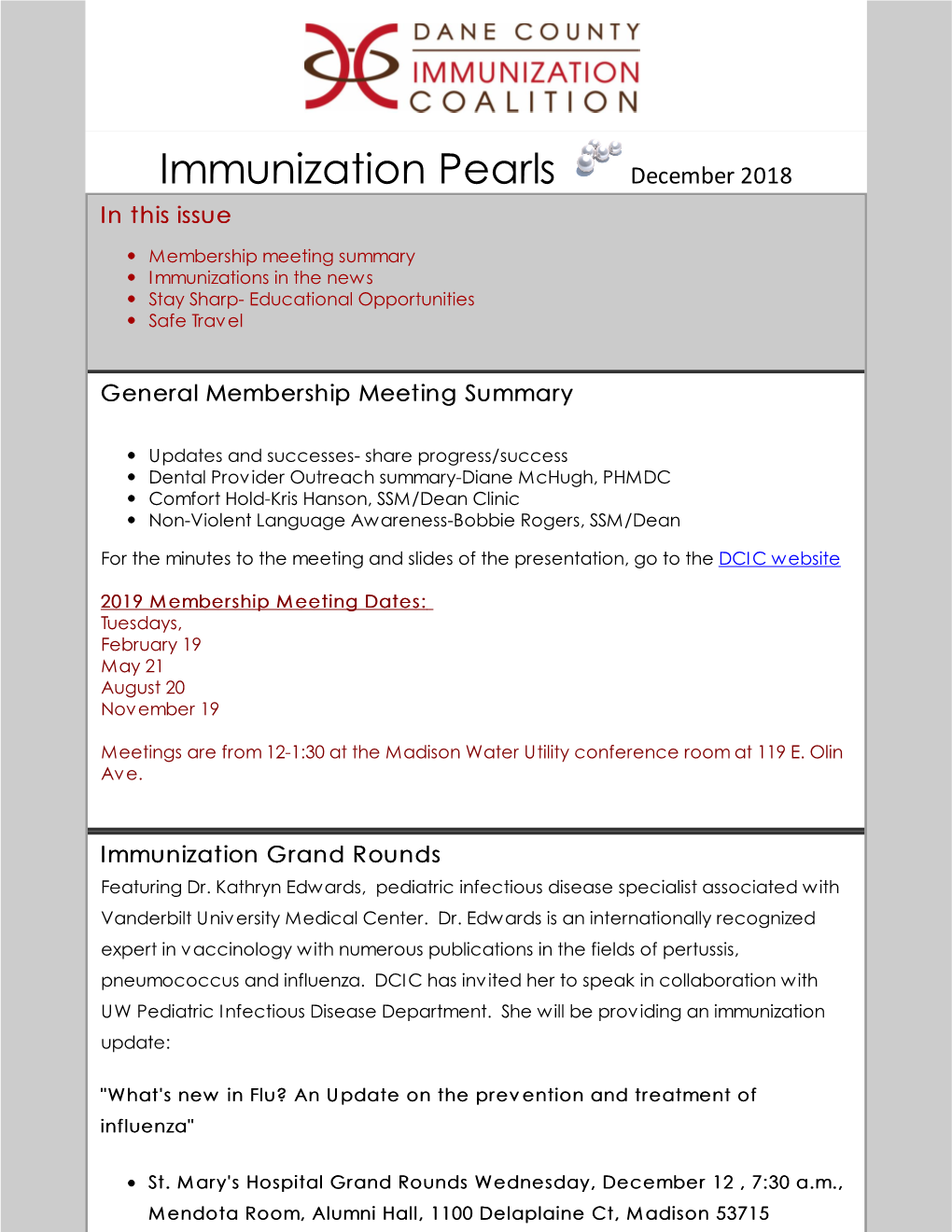 Immunization Pearls December 2018 in This Issue