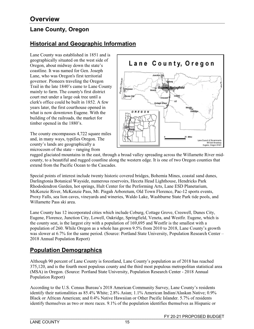 Overview Lane County, Oregon