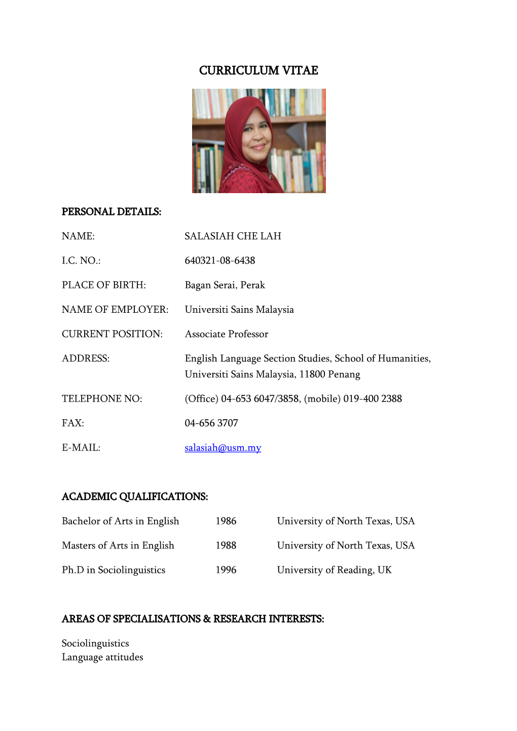 CURRICULUM VITAE -.: School of Humanities, USM