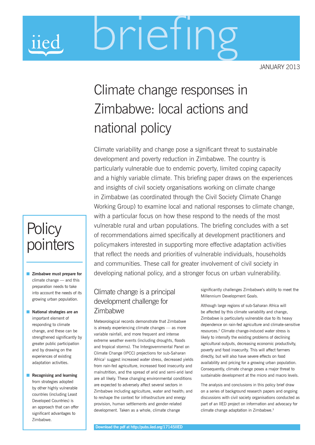 Climate Change Responses in Zimbabwe: Local Actions and National Policy