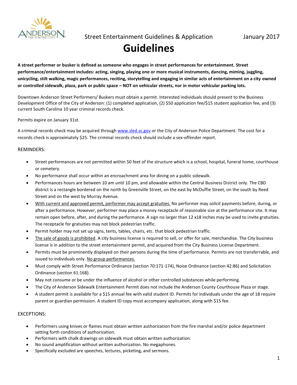 Street Entertainment Guidelines & Application