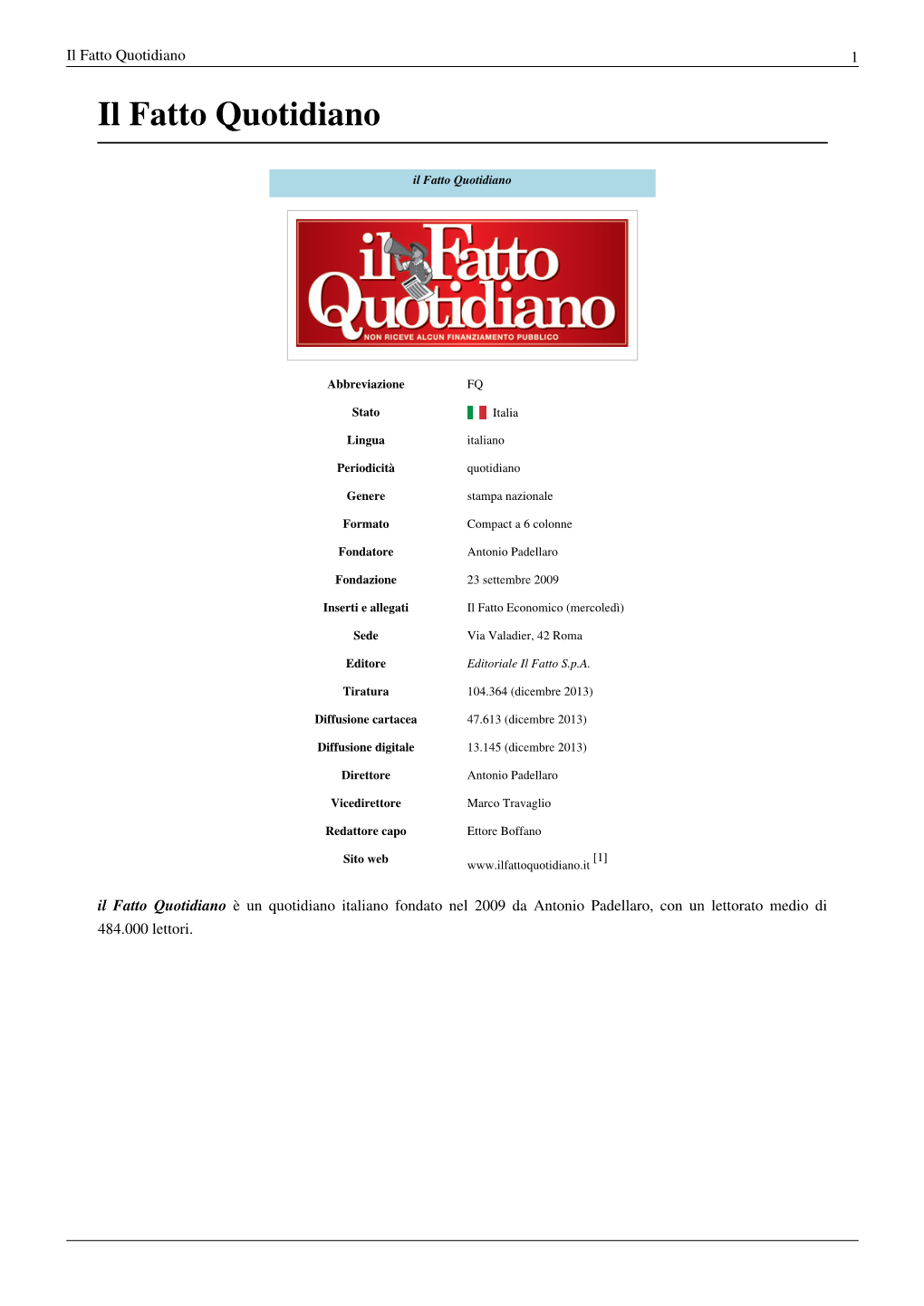 Il Fatto Quotidiano 1 Il Fatto Quotidiano