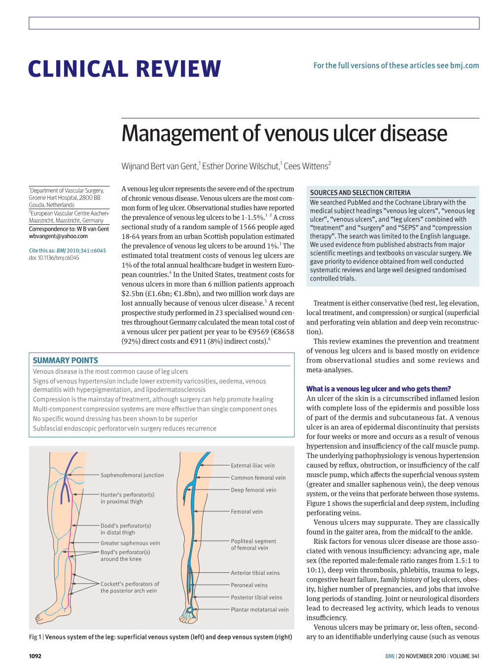 CLINICAL REVIEW Management of Venous Ulcer Disease