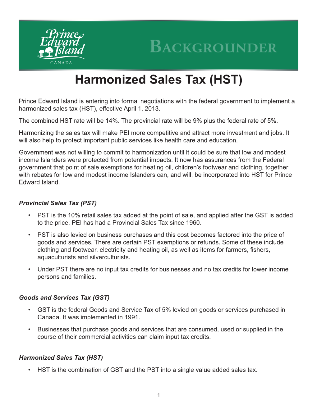 Harmonized Sales Tax (HST)