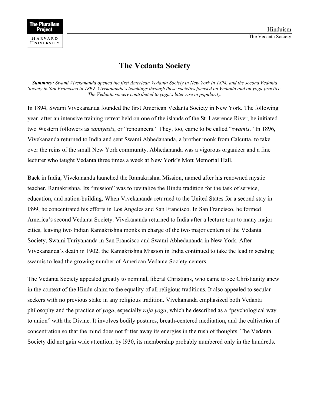 The Vedanta Society