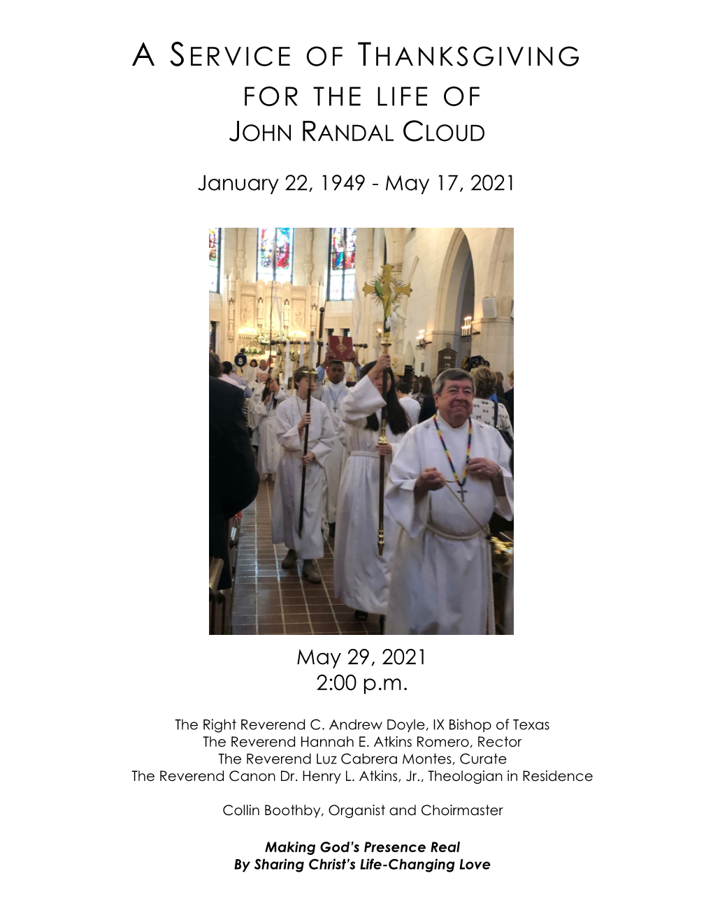 A Service of Thanksgiving for the Life of John Randal Cloud