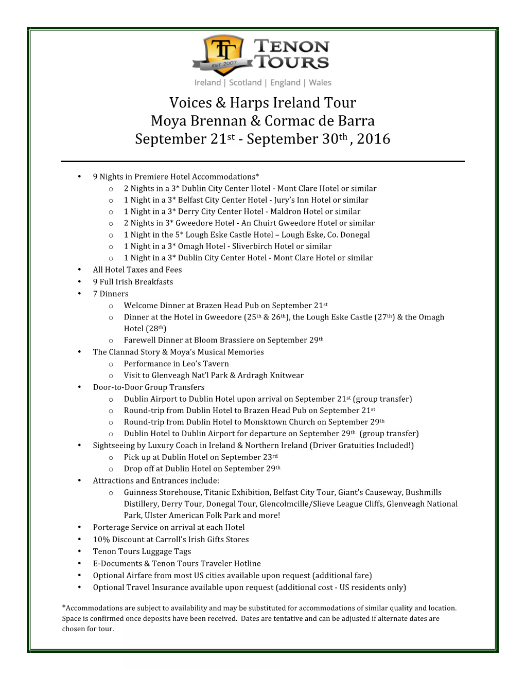 Voices & Harps Ireland Tour Moya Brennan & Cormac