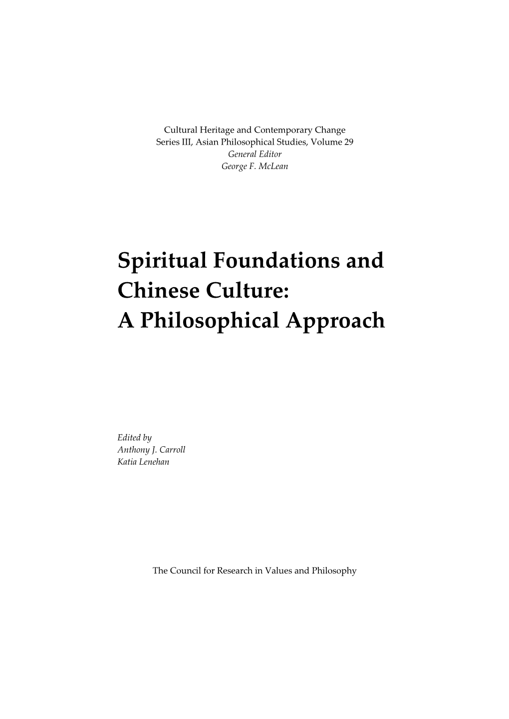 Spiritual Foundations and Chinese Culture: a Philosophical Approach