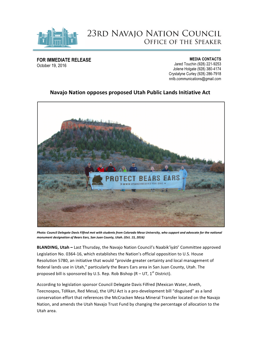 Navajo Nation Opposes Proposed Utah Public Lands Initiative Act