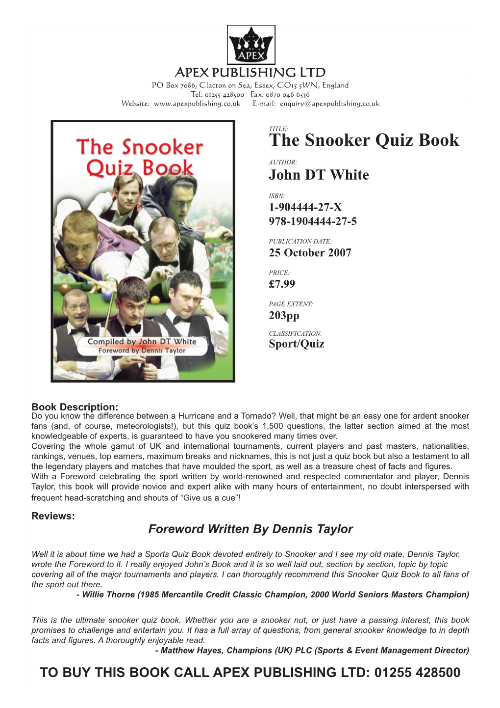 THE SNOOKER QUIZ BOOK FLYER.Qxd