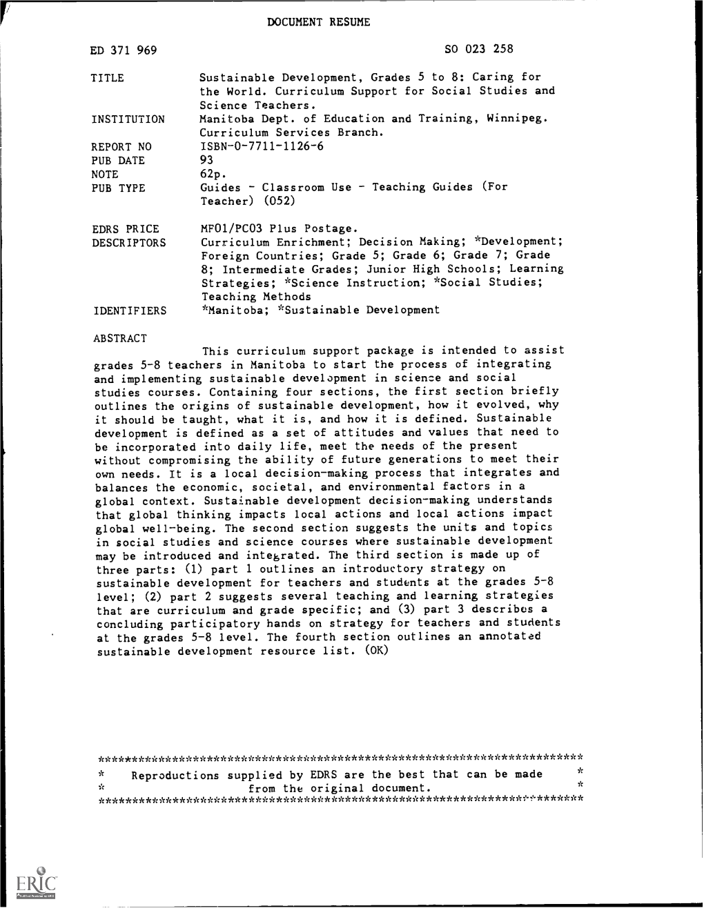 Document Resume Ed 371 969 So 023 258 Title