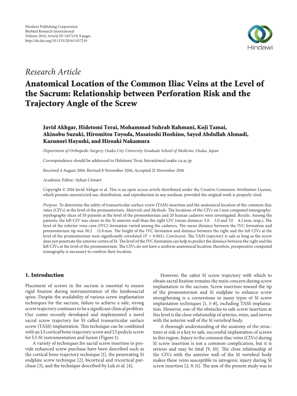 Anatomical Location of the Common Iliac Veins at the Level of the Sacrum: Relationship Between Perforation Risk and the Trajectory Angle of the Screw