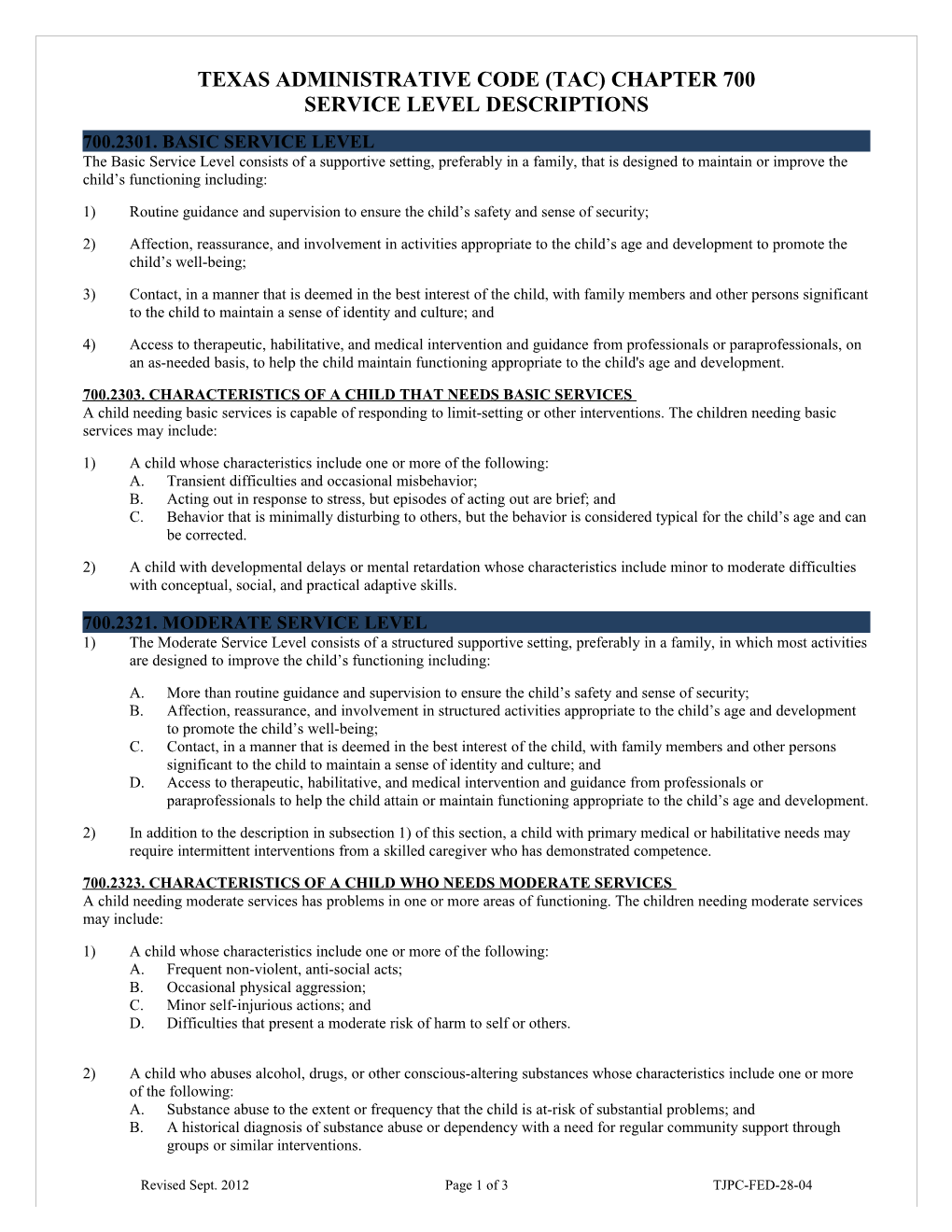 Texas Administrative Code (Tac) Chapter 700