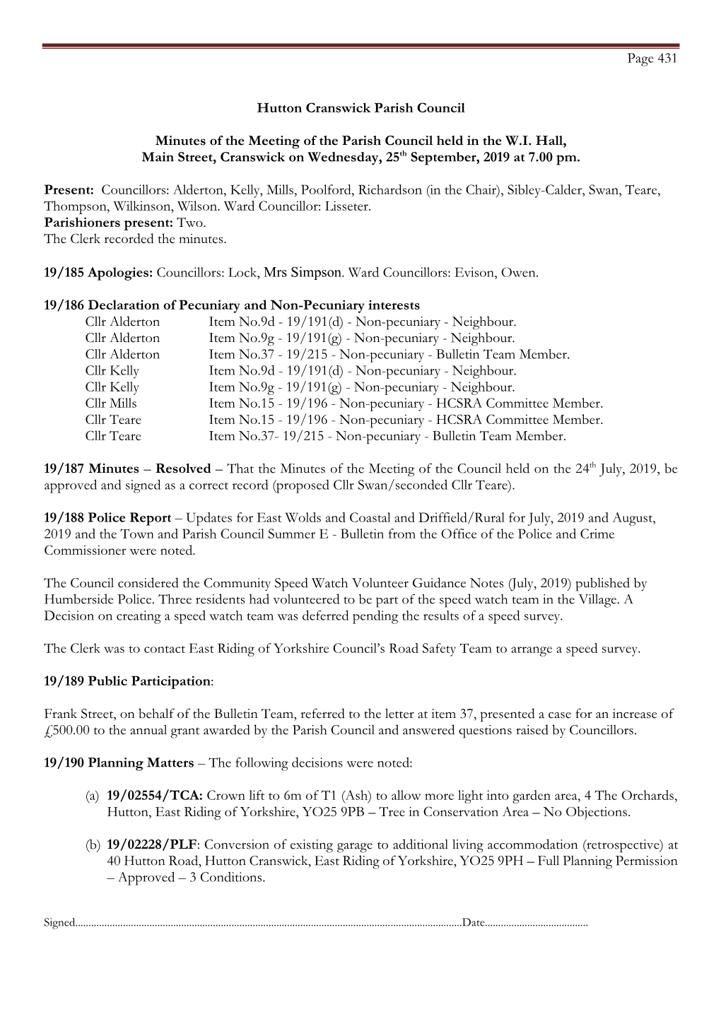 Hutton Cranswick Parish Council