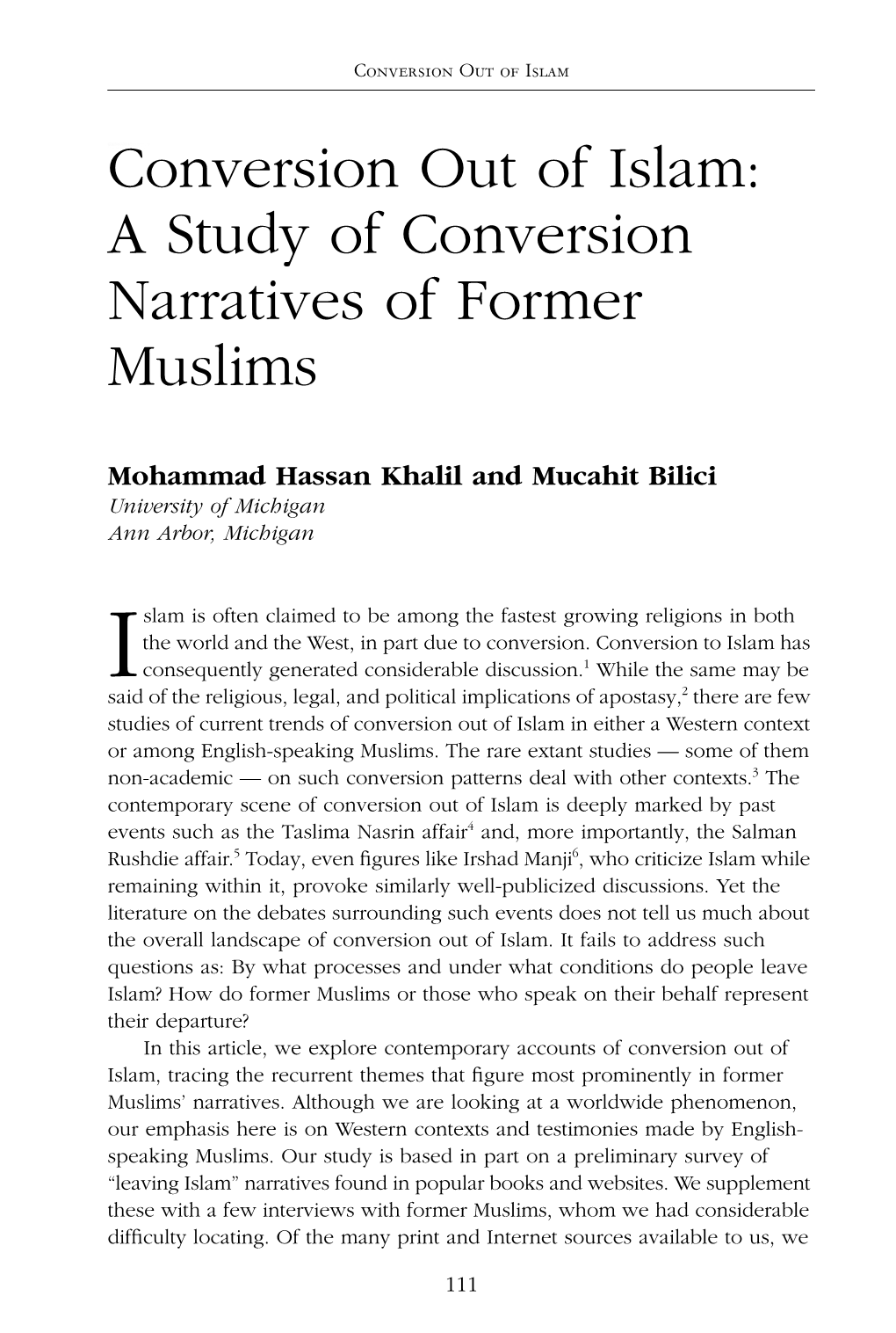 A Study of Conversion Narratives of Former Muslims