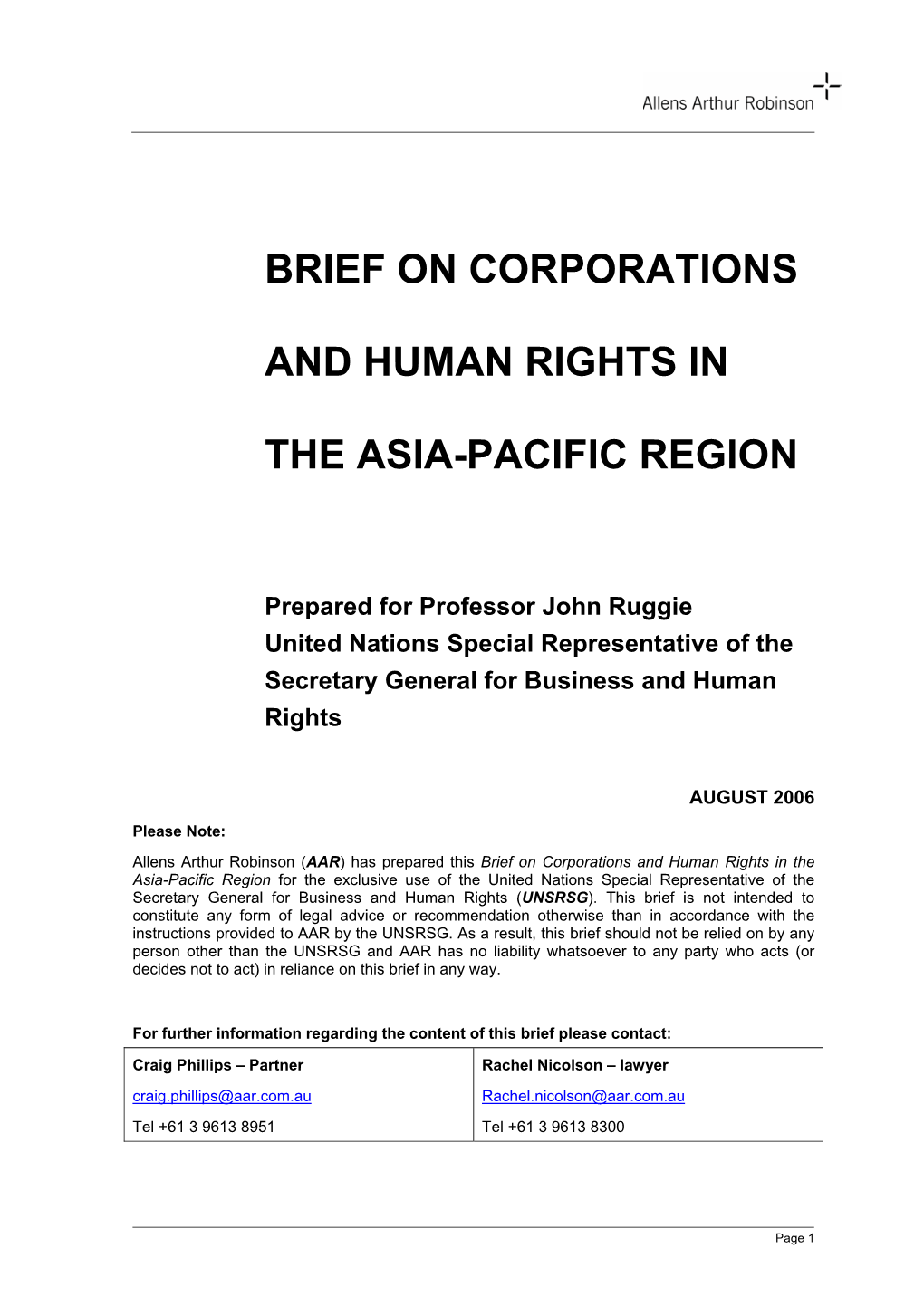 Brief on Corporations and Human Rights in the Asia