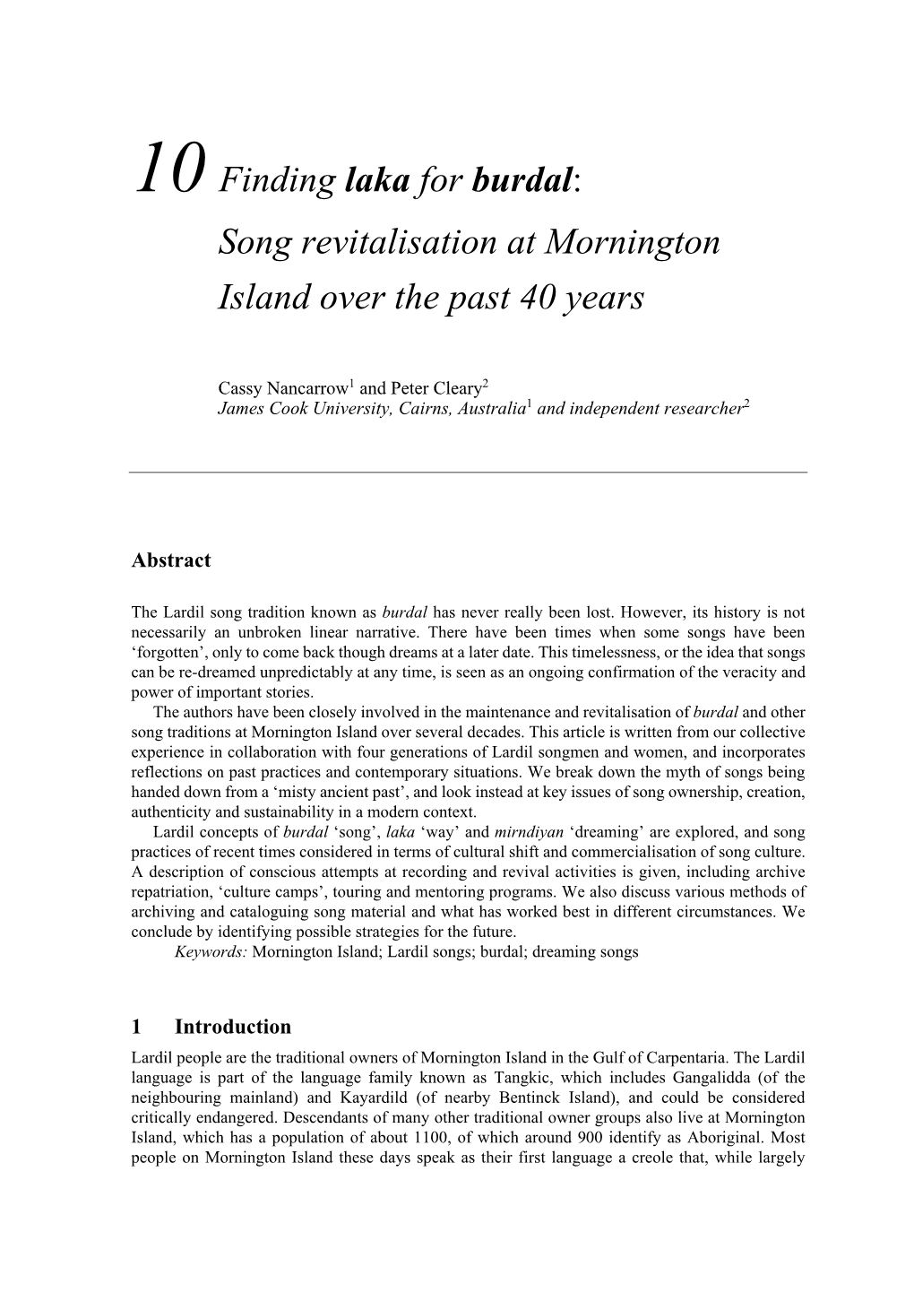 10 Finding Laka for Burdal: Song Revitalisation at Mornington Island Over the Past 40 Years