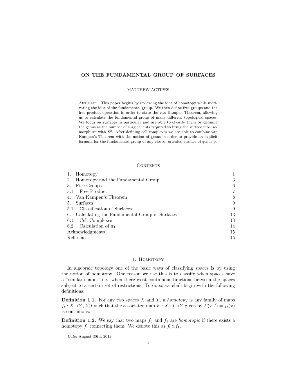 Fundamental Groups of Surfaces