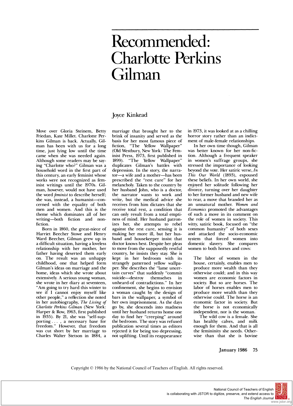 Recommended: Charlotte Perkins Gilman