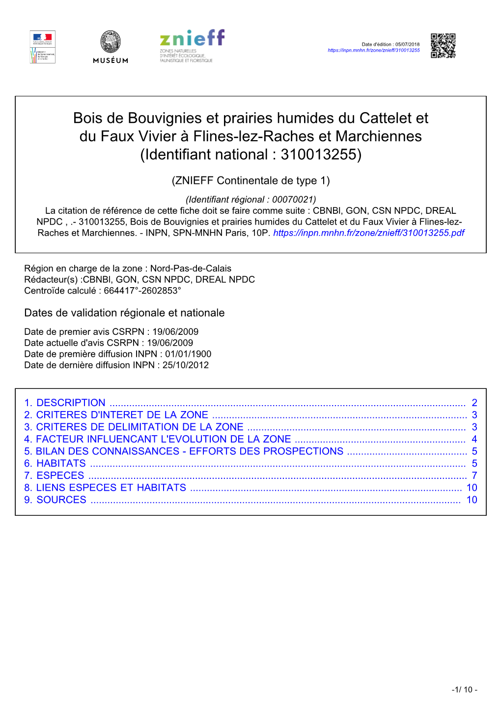 Bois De Bouvignies Et Prairies Humides Du Cattelet Et Du Faux Vivier À Flines-Lez-Raches Et Marchiennes (Identifiant National : 310013255)