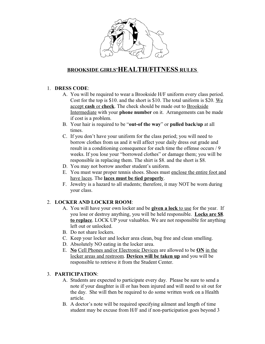 Brookside Girls Athletic Rules and Regulations