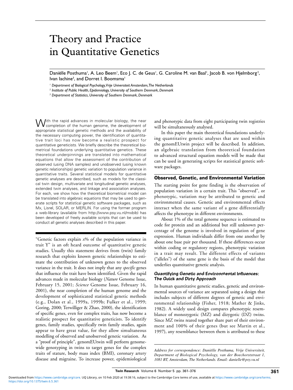 Theory and Practice in Quantitative Genetics