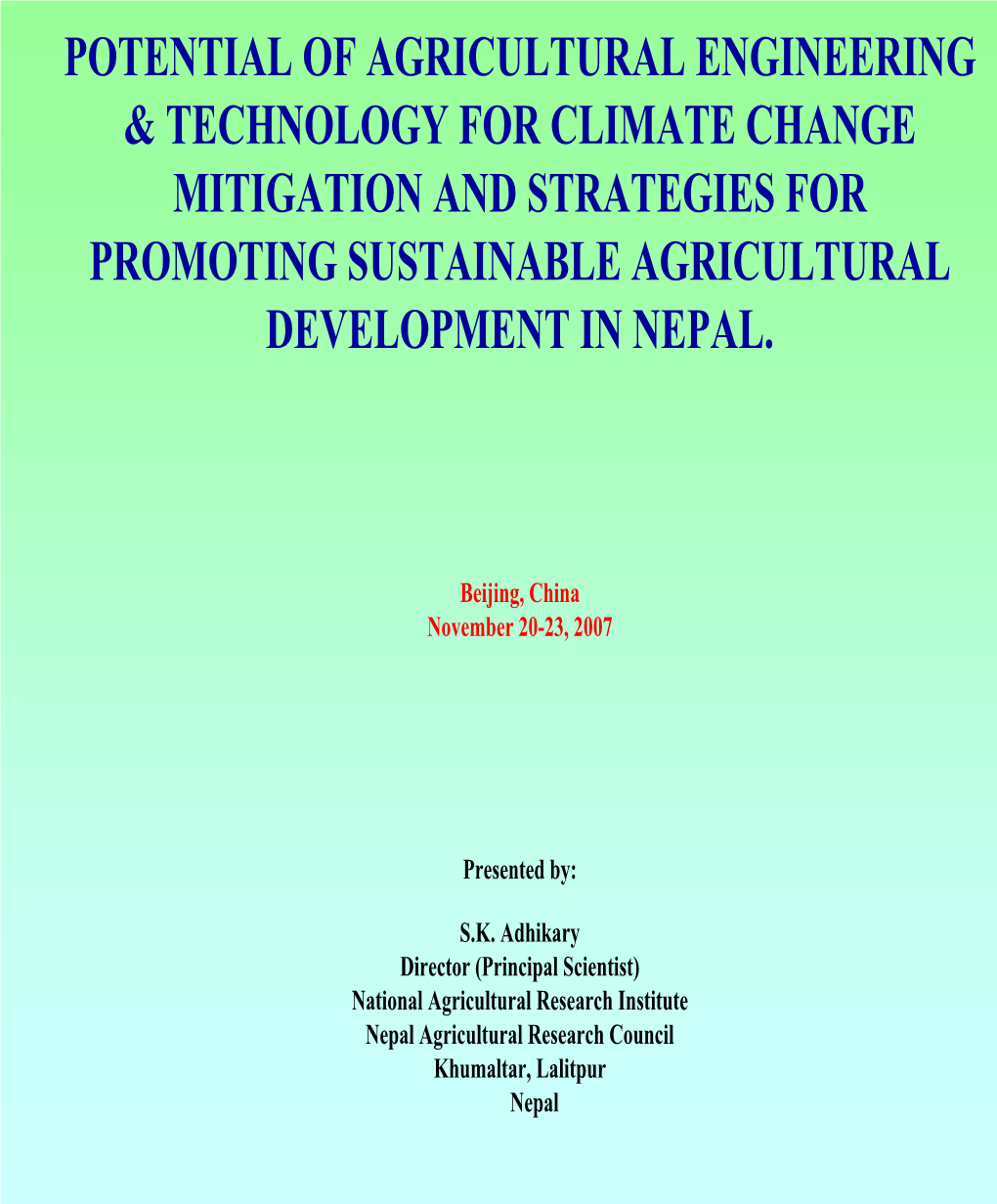 Potential of Agricultural Engineering & Technology