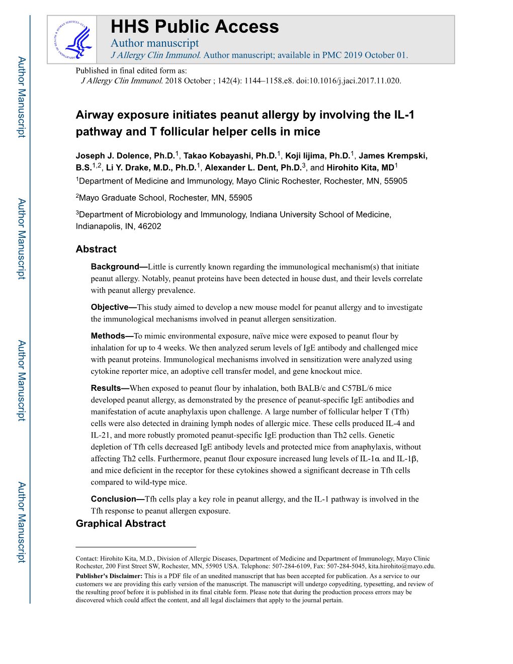 Airway Exposure Initiates Peanut Allergy by Involving the IL-1 Pathway and T Follicular Helper Cells in Mice